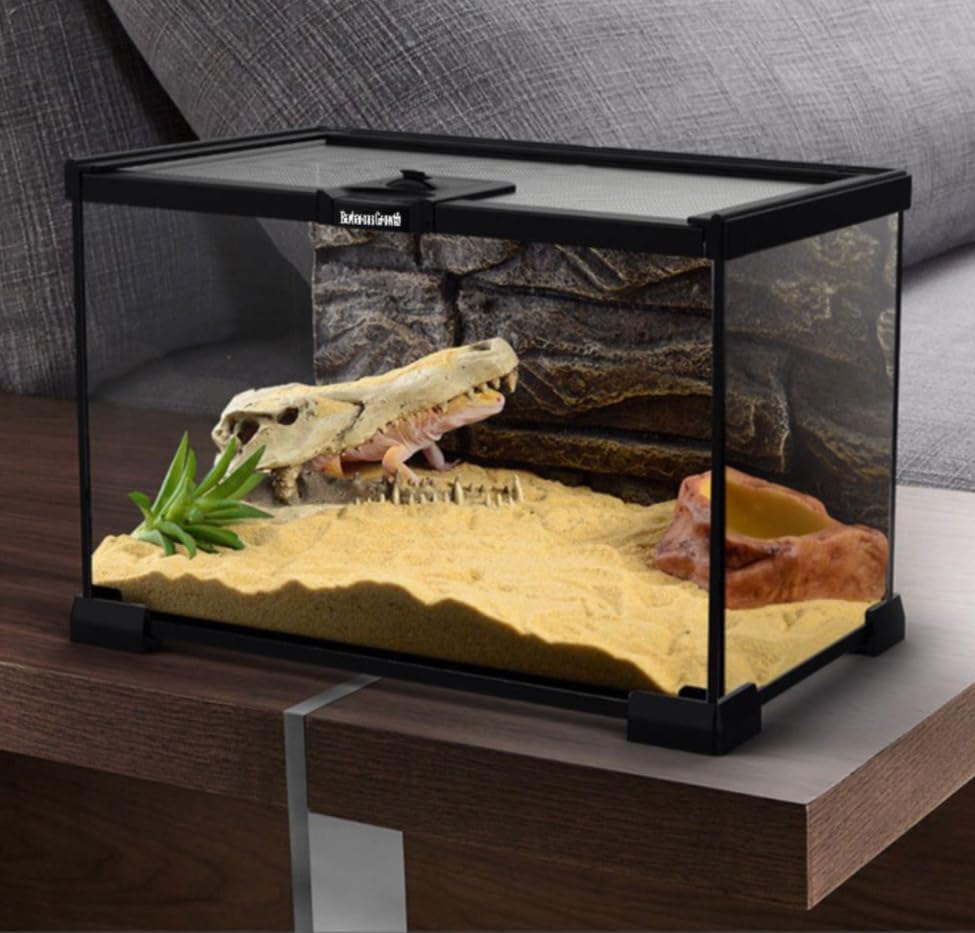 Luvian]爬虫類 ケージ 飼育 プロ仕様 強化ガラス製 二重ロック式 照明